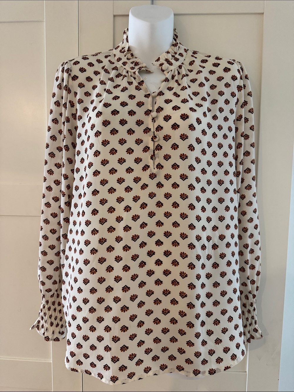 Ann Taylor Cream Blouse with Brown Floral Motif